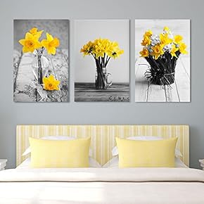 Yellow Flowers in Vases Wall Decor x 3 Panels