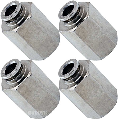 Vixen Air 1/4" NPT Female Push to Connect (PTC) Straight Pneumatic Fitting for 1/4" OD Hose - Bundle of Four Fittings VXA7149-4
