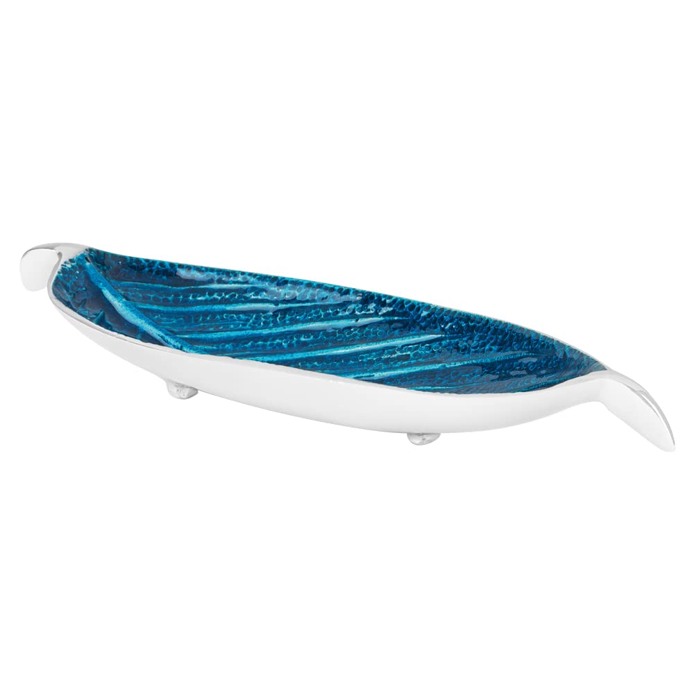 Bitto Pali Incense Holder Aluminium with Leaf Pattern 25 x 8 x 3.5 cm blue