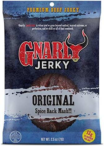 Gnarly Jerky Original (Spice Rack Mash) Flavor Premium Beef Jerky 2.5oz - 12g of Protein per Bag