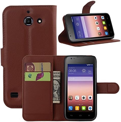 At&amp;t Tribute 4g LTE / Fusion 3 Case - Demomm(tm) Flip Pu Leather Wallet Case Holder Cover with Stand / Card Slots for Huawei Tribute 4g Lte Y536a1 (At&amp;t Go Phone) (Brown)