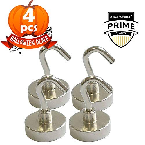 X-bet MAGNET â„¢ - Powerful Magnetic Hooks - Bulk of The Ultra Heavy Duty Neodymium Hanging Hooks - For Indoor/Outdoor Use - 4 Pcs in Box -