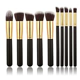 GYBest Best Luxurious Synthetic Make Up Brush Set Cosmetics Foundation Blending Blush Eyeliner Face Powder Brush Makeup Brush Kit (10pcs, Golden Black)