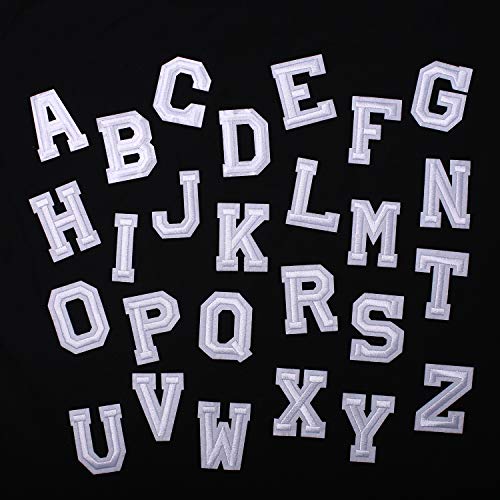 J.CARP Iron on Letter Patch for Clothes, 26pcs Alphabet A to Z Word Iron-on Patches, Sew-on Appliques for Jeans/Jackets/Backpacks/Kids Clothing to Cover Rip/Logo, Classic White