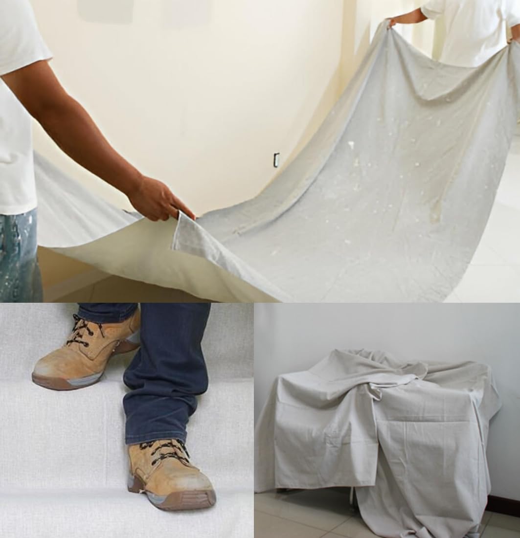 JMS Bridge 3 Pack Cotton Twill Dust Sheets 12ft x 6ft (3.65m x 1.82m)Approx – Heavy Duty Drop Cloths for Painting & Decorating – Reusable Furniture & Floor Protection for DIY & Professional Decorators
