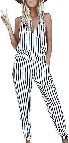 UNION FASHION LTD GAMISOTE Striped Bohemian Jumpsuit Sexy V-Neck Strap Rompers Jumpsuit