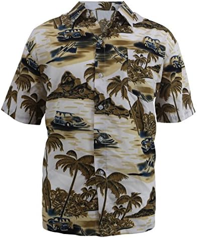 Evrimas Mens Hawaiian Shirt Short Sleeve Palm Tree Print Beach Aloha Party Holiday Casual Button Down Tops (Beige, 2XL)