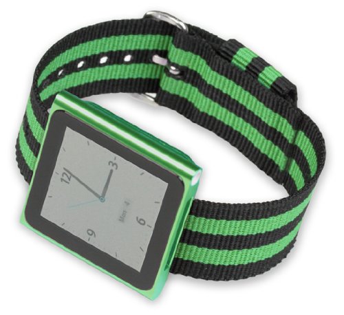iPod Nano Watch Band - Black w/ green stripes