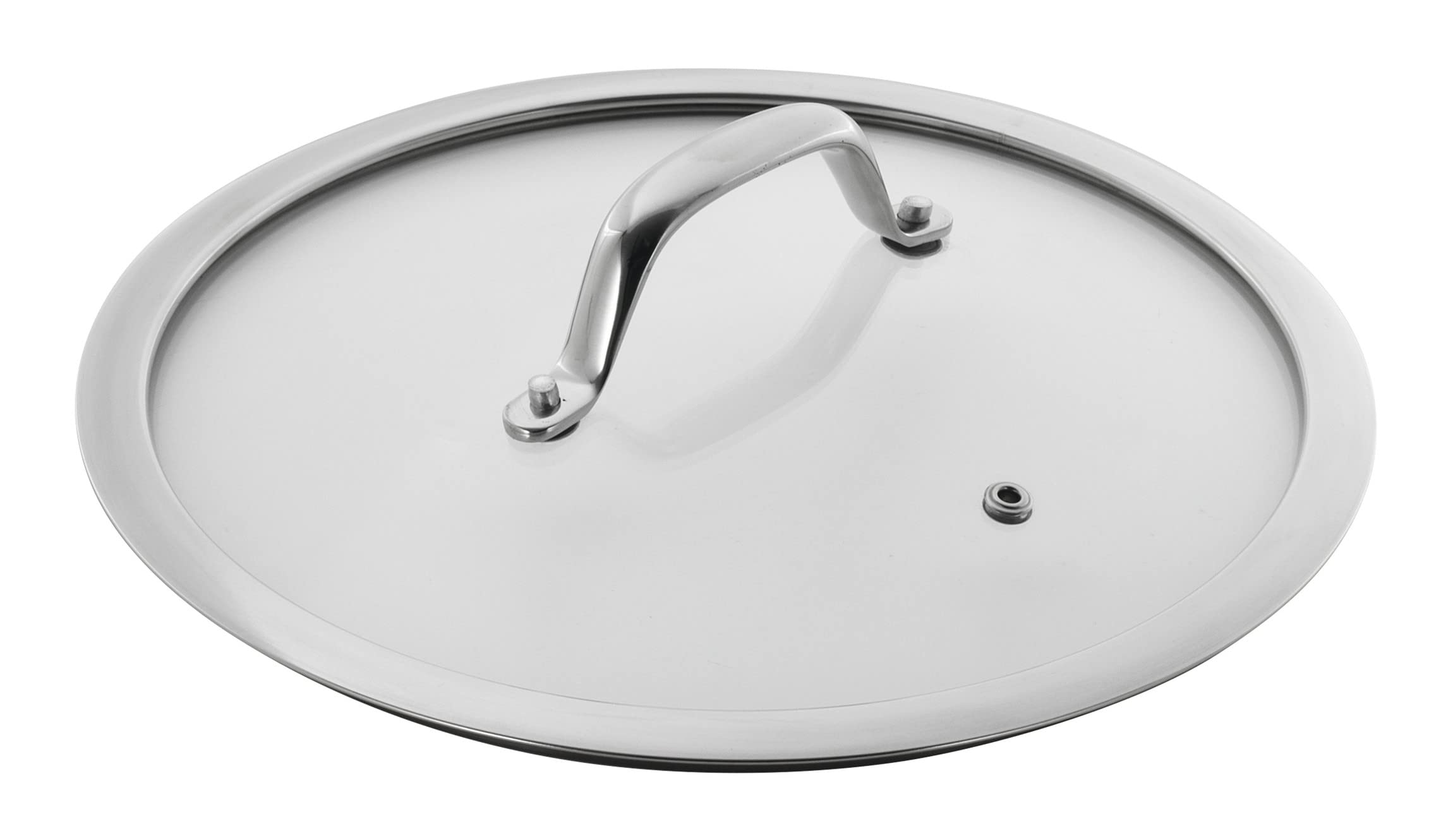 Glass Lid wide rim stainless steel handle 18cm