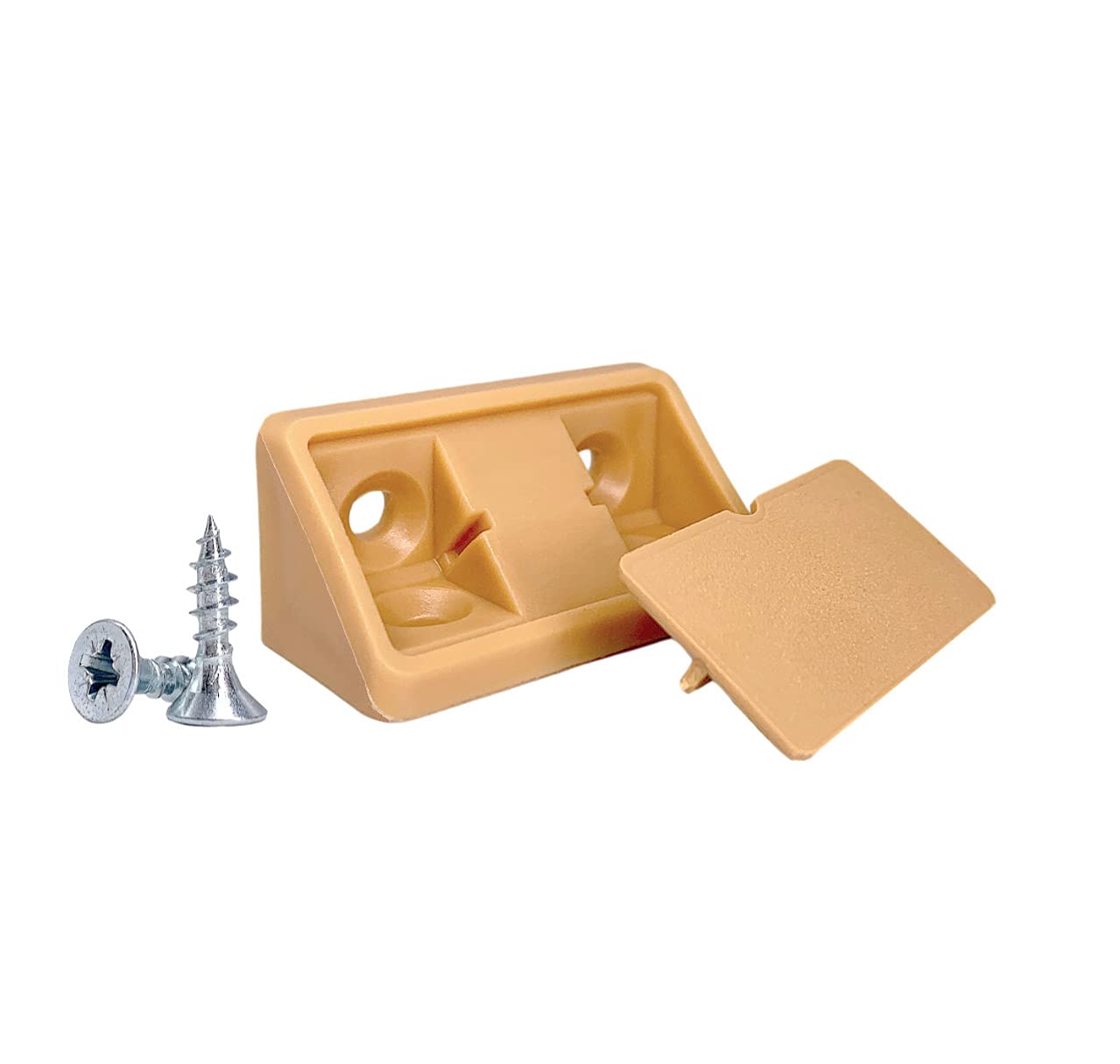 (Pack of 10 pcs) Light Brown Shelf Brackets 44 x 20 x 20 mm, Furniture Corner Joints Plastic 90 Degree Corner Brace Joint, Right Angle, Screws Included (10, Light Brown)