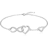 Fenthring Infinity Bracelet Heart Bracelets for Women Sterling Silver 925 Adjustable Infinity Heart Jewelry for Birthday