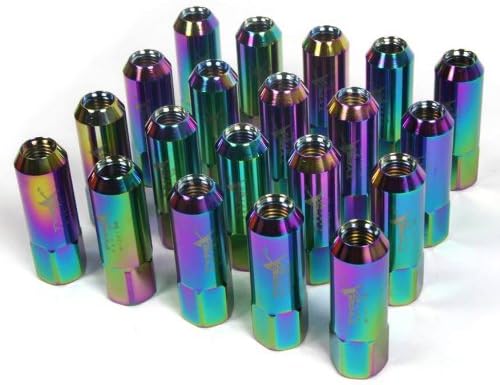 Neo Chrome 12x1.5 Thread 50mm Extended Tuner Lug Nuts Typex Racing Aluminum JDM Style 20pc