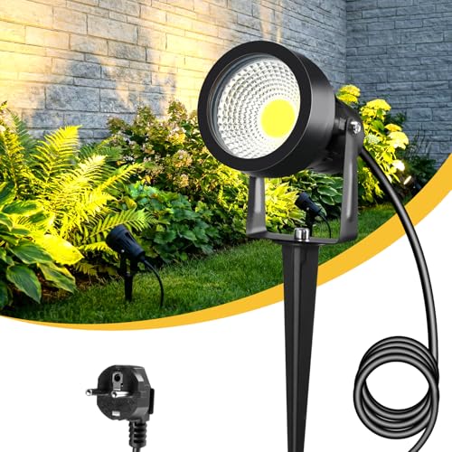LetGlin 7W 700LM LED Garden Lighting with Power, 3000K Large Super Bright Outdoor Garden Lights, IP65 LED Outdoor Decoration for Wall Terrace Tree Paths, 1 Piece