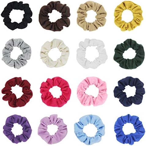 Pack of 16 Cotton Hair Scrunchies Single Jersey Solid Color Ponytail Holders Hair Ties for Girl (16 colors)
