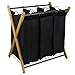 Oceanstar XBS1484 Bamboo 3-Bag Laundry Sorter Black, 29.75 in. H x 19.10 in. W x 27 in.