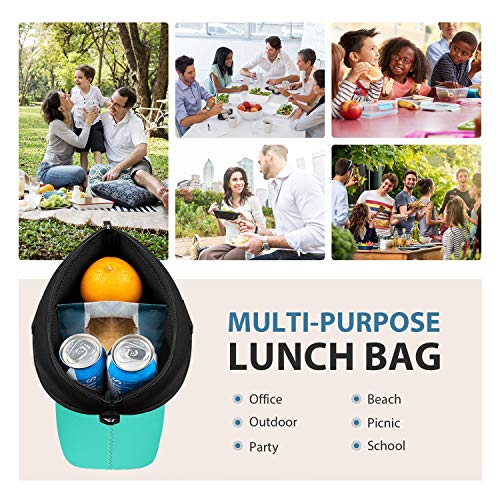 Large Neoprene Lunch Bag for Women Adults, 14" x 14" x 5.5" Insulated Big Lunch Tote Box Reusable Lunch bag for Work Office Outdoors Travel (Green) - Thumbnail 4