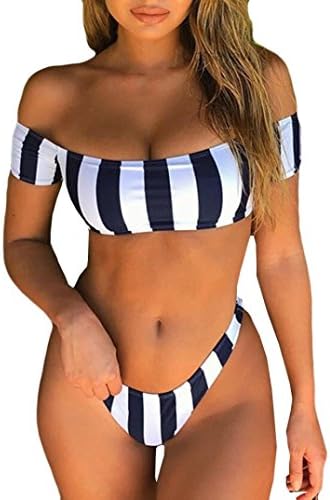 Sexy Bikinis Set Women Stripe Print Tankini Brazilian Swimwear Two-piec