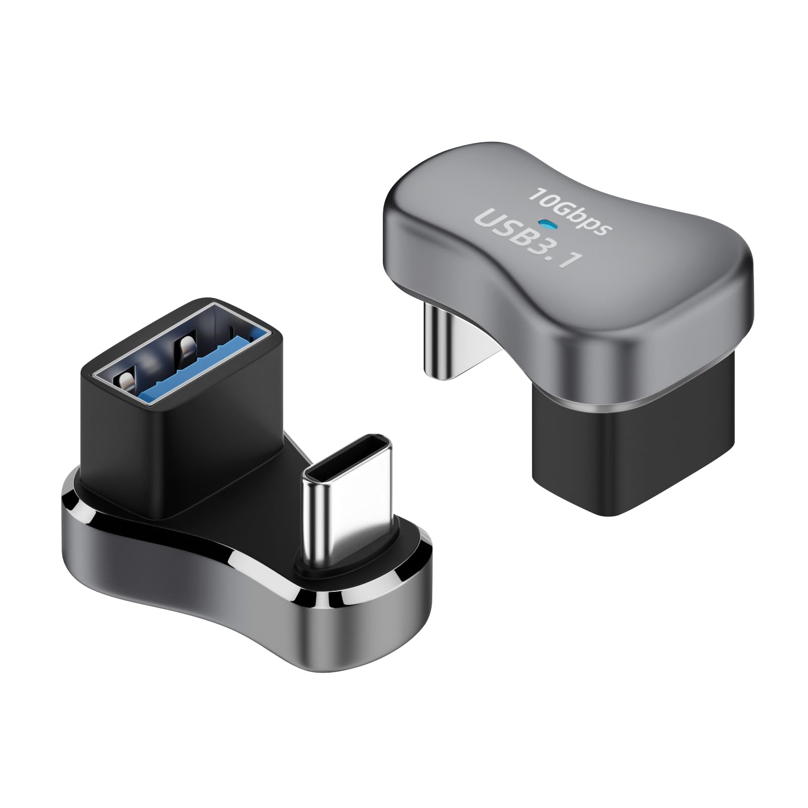 Duttek Wider U Shape Angle USB C to USB3.1 Adapter 10Gbps,180 Degree USB C to USB A Adapter Supports Audio/Video Transfer OTG, for Steam Deck, Laptops, and Tablets(2 Pack)