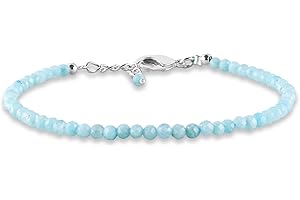 Natural Larimar Bracelet for Women, Dolphin Stone Caribbean Gemstone Micro Beads, Handmade Dainty Healing Crystal Jewelry, Si
