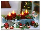 Christmas Lighted Wall Art - LED Canvas Print with Red Candles and Pinecones - Wall Art with Battery Operated Led Lights