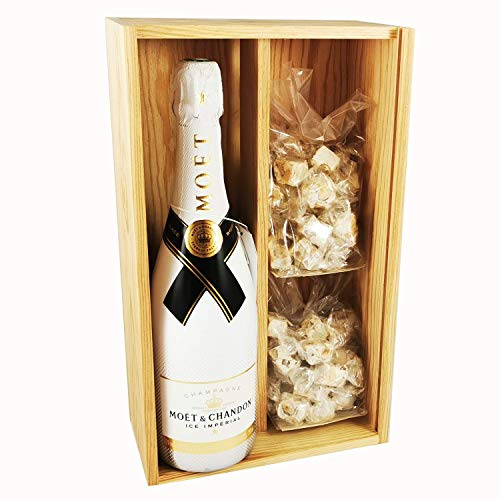 Champagner Moet & Chandon - Ice Imperial Brut & 2 * 150 Gramm Nougadets Haselnüsse - Jonquier Deux Frères - In Holzkiste