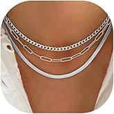 Gold Layered Necklaces for Women, 14K Gold Plated Dainty Gold Chain Choker Necklace Stack, Herringbone Gold Necklaces Set