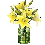 RERXN Artificial Tiger Lily Latex Real Touch Flower Home Wedding Party Decor,Pack of 5 (Yellow)