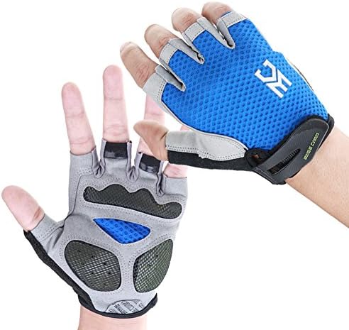 EASECAMP Cycling Half Finger Gloves with Anti Slip Pad and Shock Absorbing Gel (Blue, Medium)