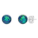 Trustmark 925 Sterling Silver 6mm Blue-Green Peacock Synthetic Opal Ball Stud Post Earrings