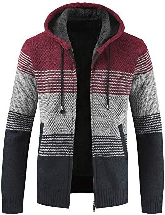 Pius Size Hoodies for Men, Corriee Winter Classic Stripe Thick Warm Cardigan Sweater Coats Mens Zip Hooded Tops