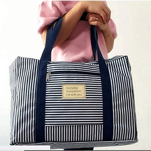 Foldable Travel Bag Waterproof Travel Duffel Bag,Women Ladies Man Canvas Weekender Bag Overnight Carry-on Tote Duffel in Trolley Handle (Bule - L)