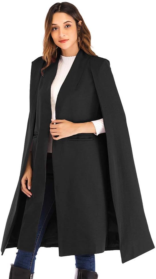 Soluo Women Loose Long Cloak Casual Cape Open Front Split Trench Coat Blazer Cardigan Jacket Outwear