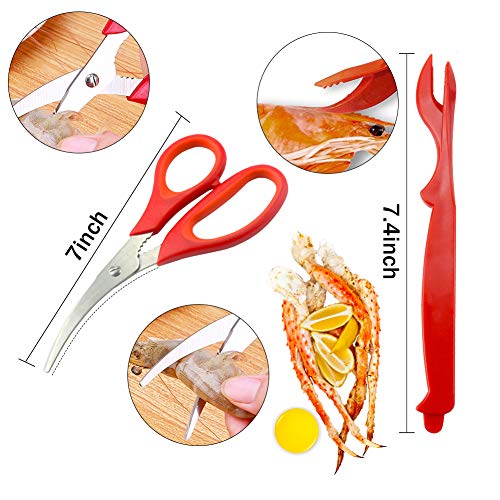 Professional Seafood Tools Picks Set Crackers Tools, 2 Nut Crackers + 1 Scissor + 6 Red Picks + 5 Stainless Steel Forks Kitchen Easy-opener Picnic Tools for Lobster, Crab Claws and Other Crustaceans