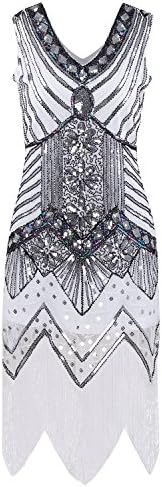 Mayever Women 1920s Gastby Sequin Art Nouveau Embellished Fringed Flapper Dress Party Costume LS016