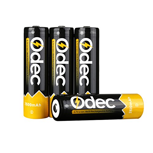 Odec 18650 Battery, 2600mAh 18650 Rechargeable Batteries 3.7V Lithium for Headlamps, Flashlights Button Top (4 Pack)