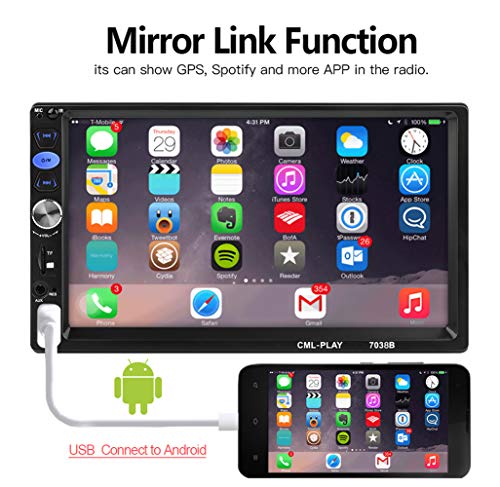 CarThree Car Radio Touchscreen 7 Inch Mirrorlink Android SD/FM/USB/AUX/Bluetooth Double Din Car Stereo for Rear View Camera Remote Control