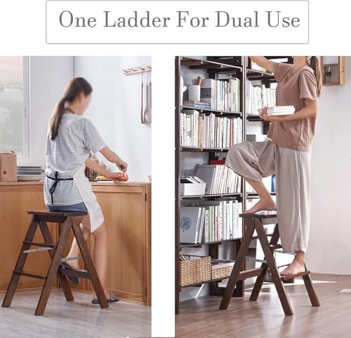 HELEE 2 Step Ladders Stool Wood Stepladder, Lightweight Stairs Chair Small Foot Stools, Secure | Lightweight | Foldable, for Home Kitchen Library Office, 64cm High