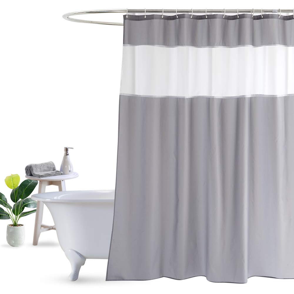 UFRIDAY Shower Curtain Grey and White 72 x 72 Inch, Fabric Shower Curtain Mildew Resistant and Waterproof