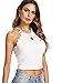 MakeMeChic Women's Solid Halter Neck Cami Scallop Trim Workout Crop Top A White S