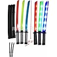 (3 Pack) Light-Up Ninja Swords w/Case Flashing LED Katana Long Toy Sticks Glow Samurai Spy Party Espada