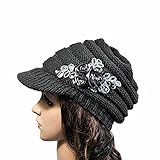 AutumnFall Womens Lady's Winter Cable Knit Visor Hat with Flower Accent