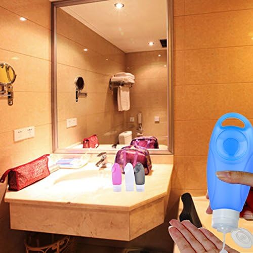 Travel Bottles, Edoking TSA Airline Carry-On Approved FDA Certification Three Leakproof Walls Strong Adsorption and Hanger Designwith with Facial Brush,( 3oz 4 Pack)