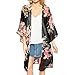 METFIT Women Floral Chiffon Loose Shawl Kimono Cardigan Top Shirt Blouse (XL, Black)