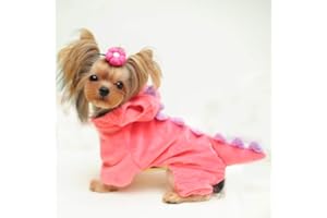 DELIFUR Dinosaur Dog Halloween Costume Pet Dino Hoodie for Small Dogs Cats (S, Pink)