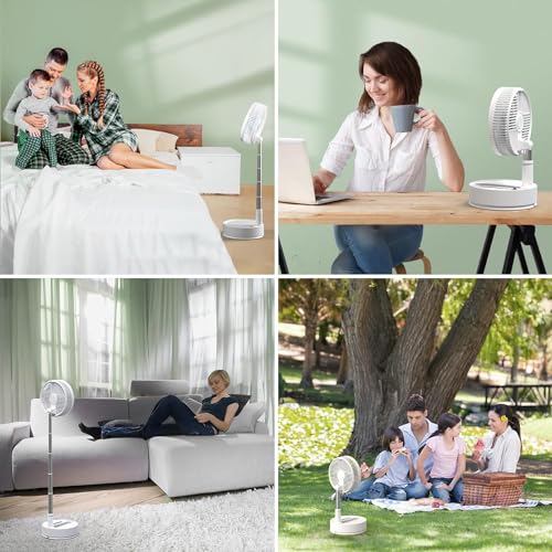Marchpower Standing Fan with Remote Control, Adjustable Height Folding Portable Fan Silent with Timer and 5 Speed Adjustment, 7200 mAh Table Fan Rotates and Removes