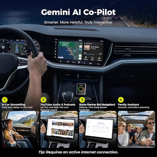 LAMTTO Wireless Carplay Adapter with Gemini AI, 3-in-1 Magic AI Box Support YouTube TikTok APPs, HDMI Port, USB Drive, Dual WiFi, Upgrade Wired Car Play to Wireless for 2016+ Cars