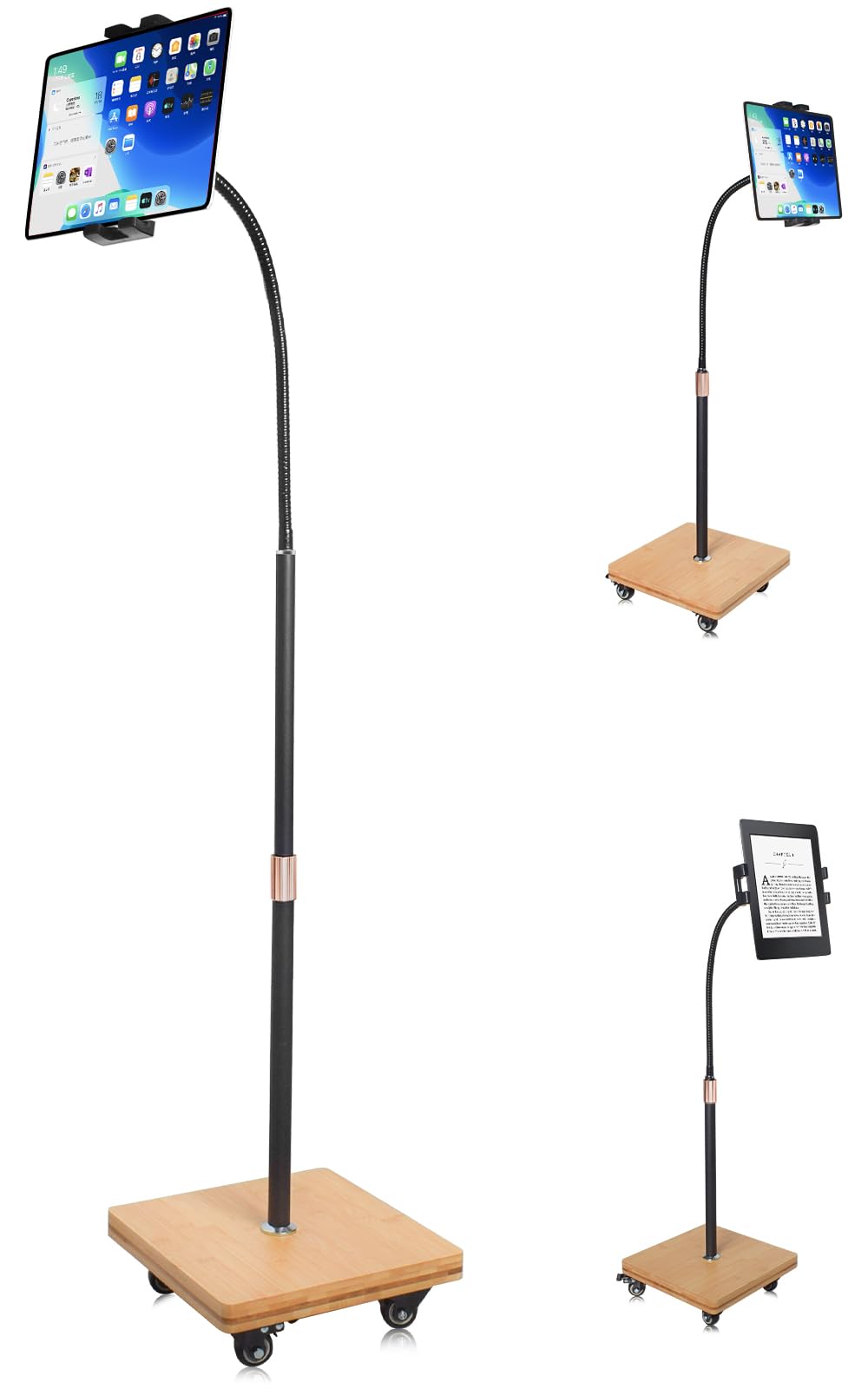 Ipad Stand Floor with Wheels,Adjustable Height Tablet Floor Stand for