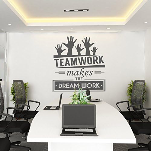Office Inspirational Quotes Decal - Teamwork makes the dream work - Motivational Office Vinyl Decal Sticker Wall Art (Black,47 X 58 Inch)