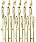 Matney Bamboo Torches - Includes Metal Oil Canisters with Covers to Extinguish Flame - Great for Outdoor Decorating, Luau, Parties, Extra Long 60 Inches (12 Pack)