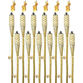 Matney Bamboo Torches - Includes Metal Oil Canisters with Covers to Extinguish Flame - Great for Outdoor Decorating, Luau, Parties, Extra Long 60 Inches (12 Pack)